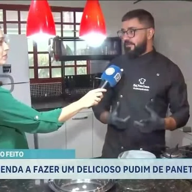 Chef Pedro Ernesto em entrevista na TV ensinando uma receita