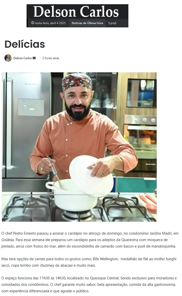 Matéria Coluna Delson sobre o Chef Pedro Ernesto