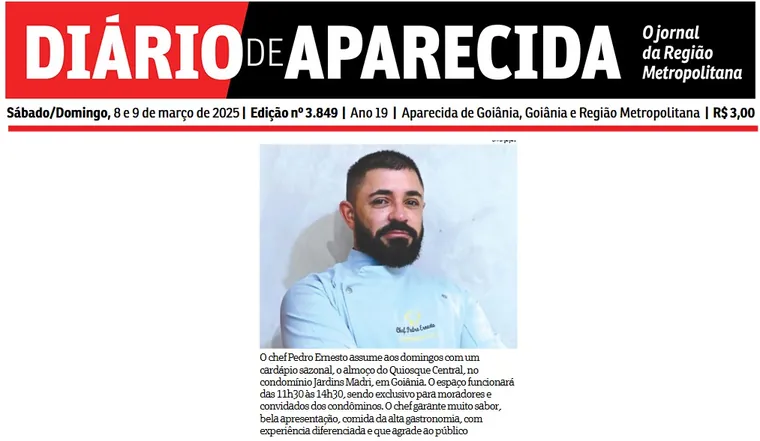 Matéria Diário de Aparecida sobre o Chef Pedro Ernesto