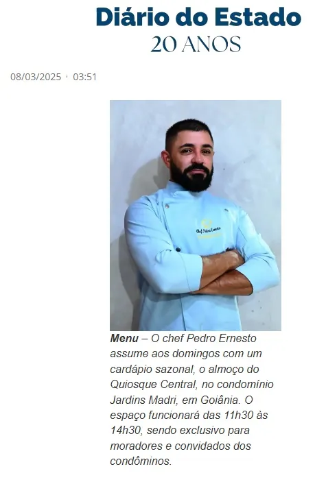 Matéria Diário do Estado sobre o Chef Pedro Ernesto