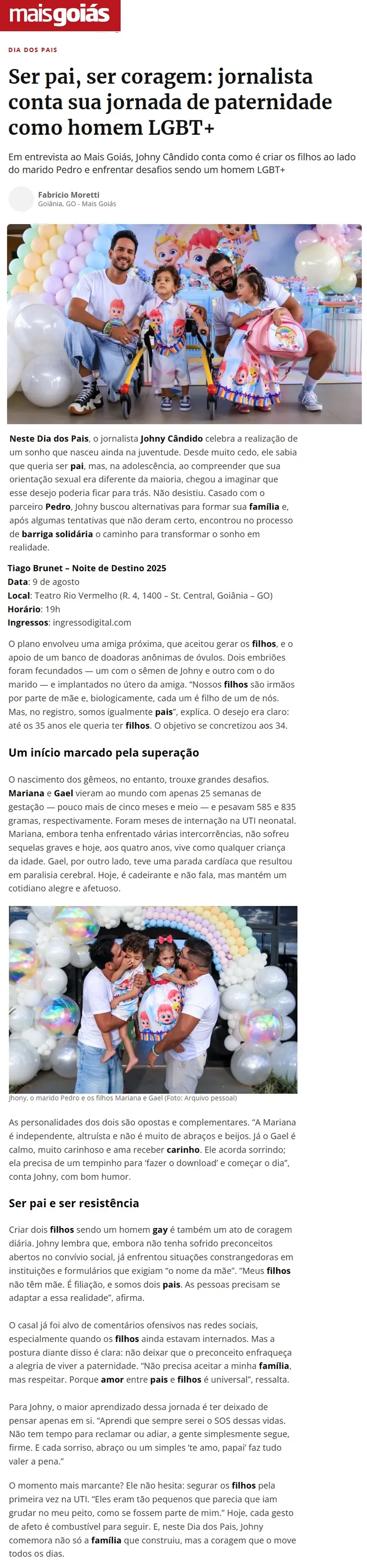 Matéria Mais Goiás sobre o Chef Pedro Ernesto