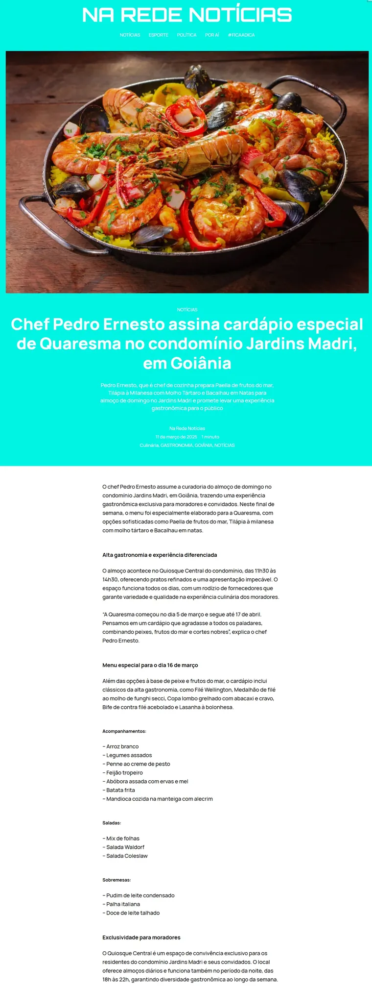 Matéria Na Rede Notícias sobre o Chef Pedro Ernesto