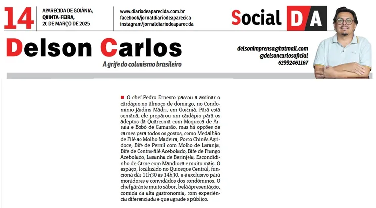Matéria Diário de Aparecida sobre o Chef Pedro Ernesto