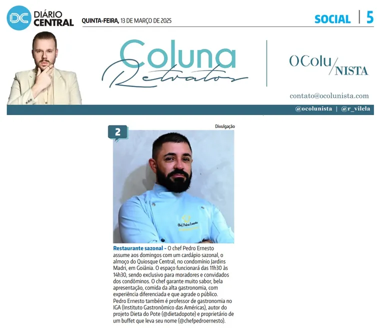 Matéria Diário Central sobre o Chef Pedro Ernesto