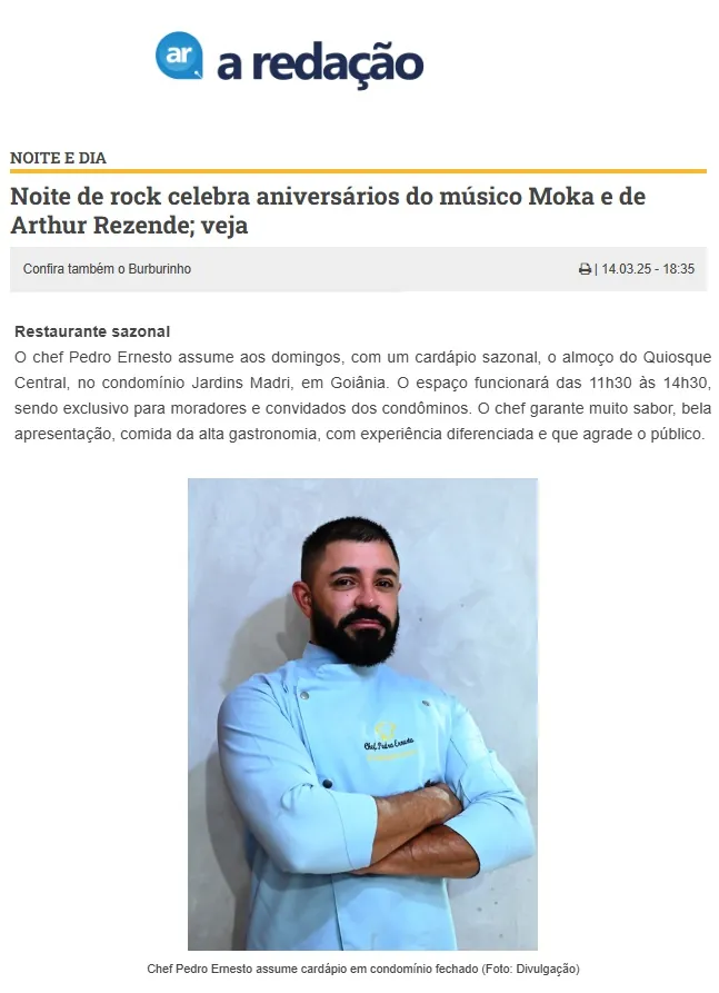 Matéria A Redação sobre o Chef Pedro Ernesto