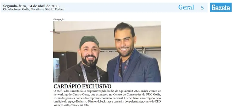 Matéria Gazeta sobre o Chef Pedro Ernesto